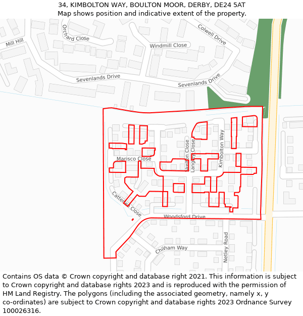 34, KIMBOLTON WAY, BOULTON MOOR, DERBY, DE24 5AT: Location map and indicative extent of plot