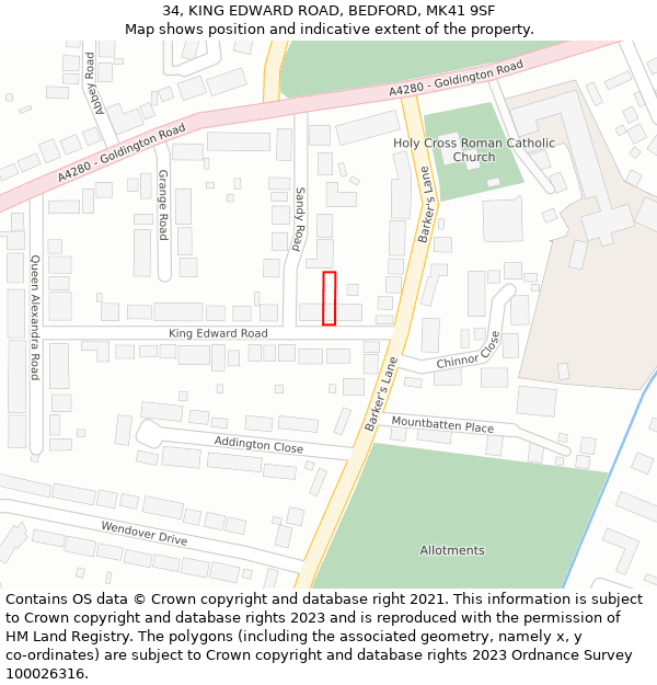 34, KING EDWARD ROAD, BEDFORD, MK41 9SF: Location map and indicative extent of plot