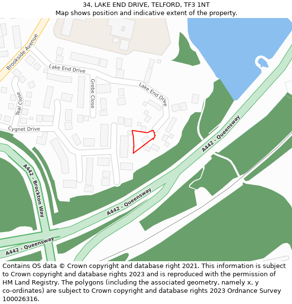 34, LAKE END DRIVE, TELFORD, TF3 1NT: Location map and indicative extent of plot