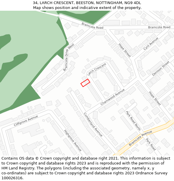 34, LARCH CRESCENT, BEESTON, NOTTINGHAM, NG9 4DL: Location map and indicative extent of plot