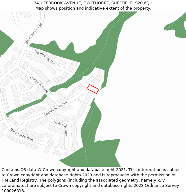 34, LEEBROOK AVENUE, OWLTHORPE, SHEFFIELD, S20 6QH: Location map and indicative extent of plot