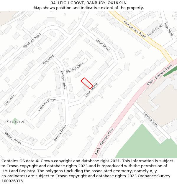 34, LEIGH GROVE, BANBURY, OX16 9LN: Location map and indicative extent of plot