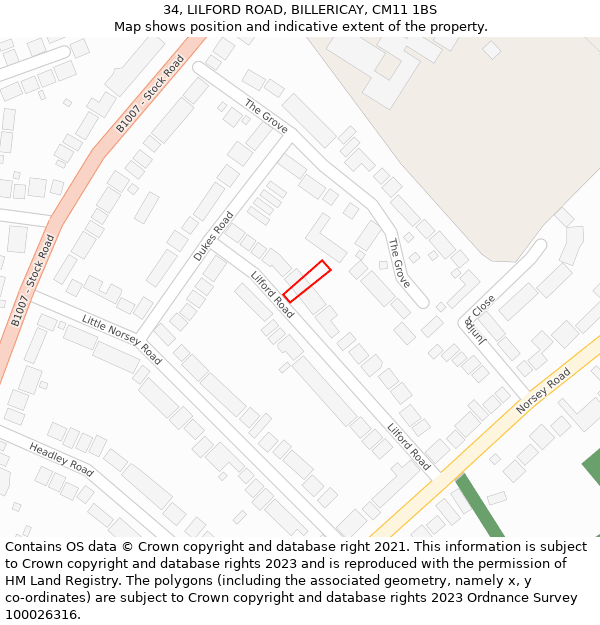 34, LILFORD ROAD, BILLERICAY, CM11 1BS: Location map and indicative extent of plot