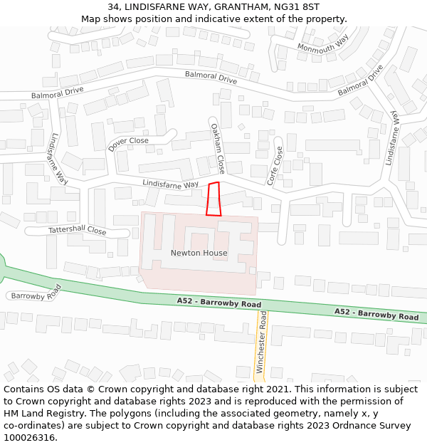 34, LINDISFARNE WAY, GRANTHAM, NG31 8ST: Location map and indicative extent of plot