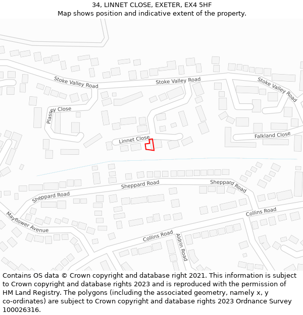 34, LINNET CLOSE, EXETER, EX4 5HF: Location map and indicative extent of plot