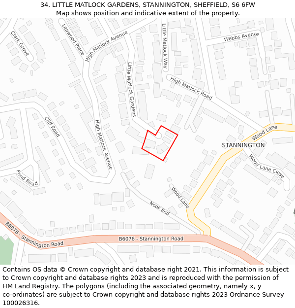 34, LITTLE MATLOCK GARDENS, STANNINGTON, SHEFFIELD, S6 6FW: Location map and indicative extent of plot