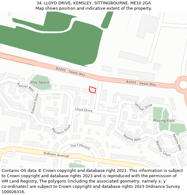 34, LLOYD DRIVE, KEMSLEY, SITTINGBOURNE, ME10 2GA: Location map and indicative extent of plot