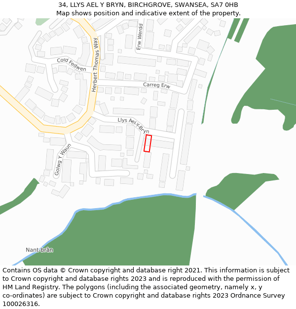 34, LLYS AEL Y BRYN, BIRCHGROVE, SWANSEA, SA7 0HB: Location map and indicative extent of plot