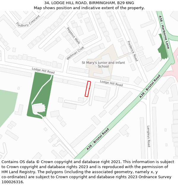 34, LODGE HILL ROAD, BIRMINGHAM, B29 6NG: Location map and indicative extent of plot