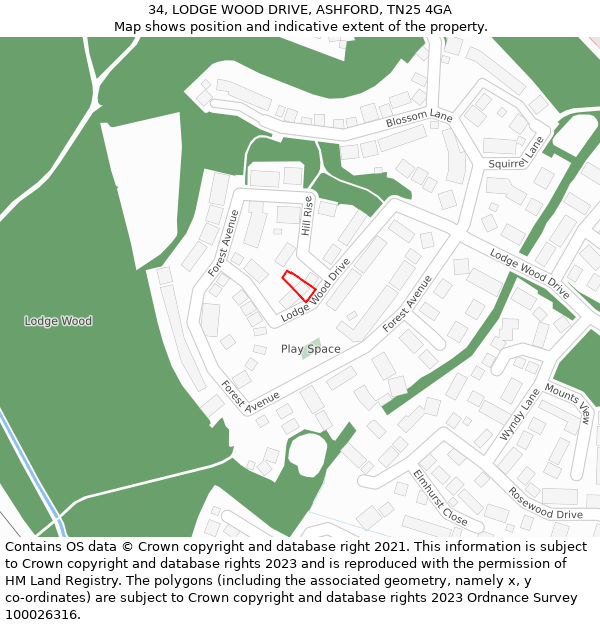 34, LODGE WOOD DRIVE, ASHFORD, TN25 4GA: Location map and indicative extent of plot