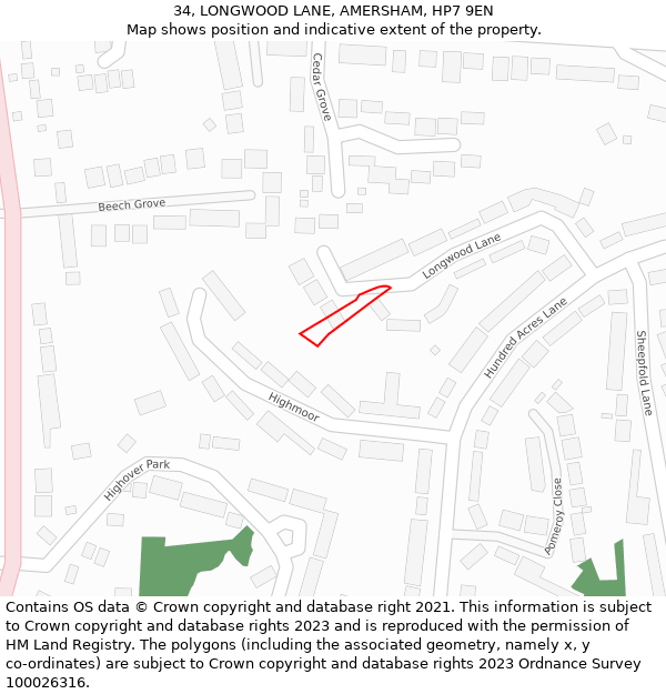 34, LONGWOOD LANE, AMERSHAM, HP7 9EN: Location map and indicative extent of plot