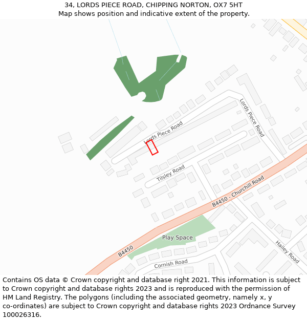 34, LORDS PIECE ROAD, CHIPPING NORTON, OX7 5HT: Location map and indicative extent of plot