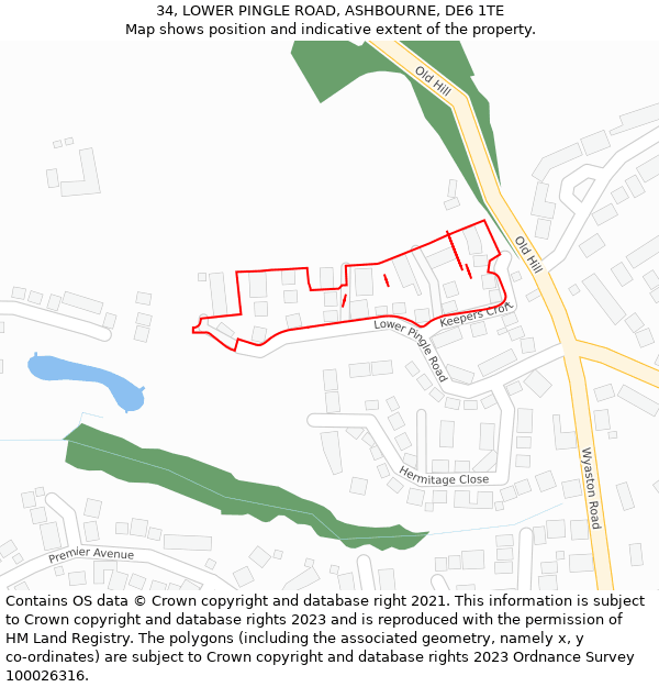 34, LOWER PINGLE ROAD, ASHBOURNE, DE6 1TE: Location map and indicative extent of plot