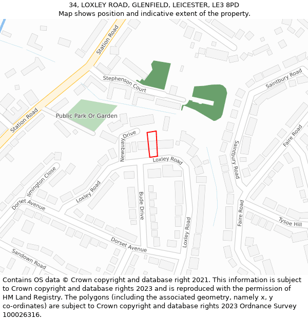 34, LOXLEY ROAD, GLENFIELD, LEICESTER, LE3 8PD: Location map and indicative extent of plot