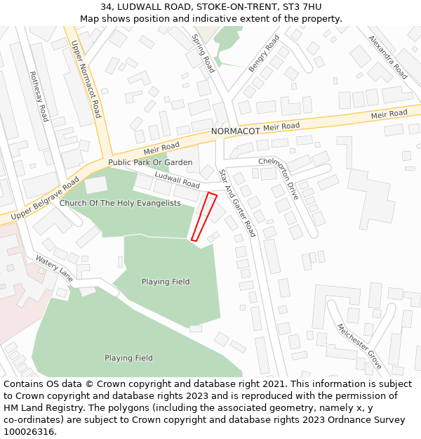 34, LUDWALL ROAD, STOKE-ON-TRENT, ST3 7HU: Location map and indicative extent of plot