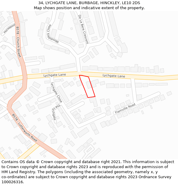 34, LYCHGATE LANE, BURBAGE, HINCKLEY, LE10 2DS: Location map and indicative extent of plot