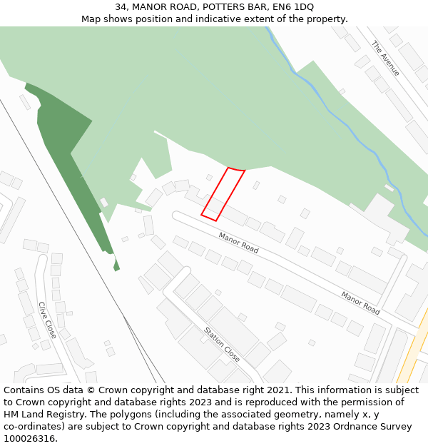34, MANOR ROAD, POTTERS BAR, EN6 1DQ: Location map and indicative extent of plot