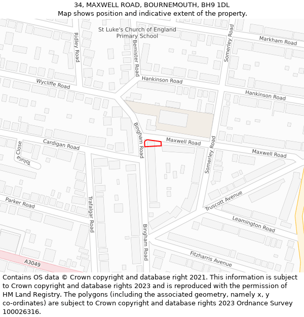 34, MAXWELL ROAD, BOURNEMOUTH, BH9 1DL: Location map and indicative extent of plot