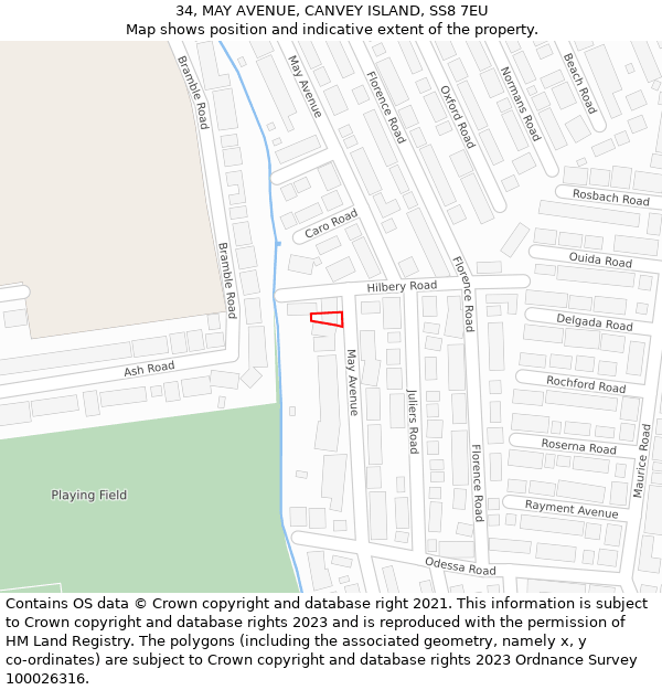 34, MAY AVENUE, CANVEY ISLAND, SS8 7EU: Location map and indicative extent of plot