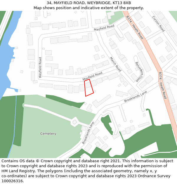 34, MAYFIELD ROAD, WEYBRIDGE, KT13 8XB: Location map and indicative extent of plot