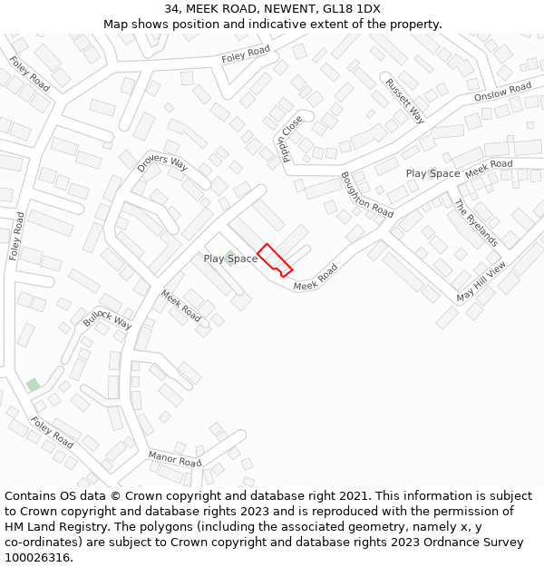 34, MEEK ROAD, NEWENT, GL18 1DX: Location map and indicative extent of plot