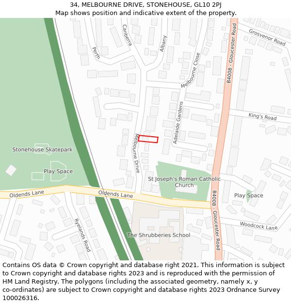 34, MELBOURNE DRIVE, STONEHOUSE, GL10 2PJ: Location map and indicative extent of plot