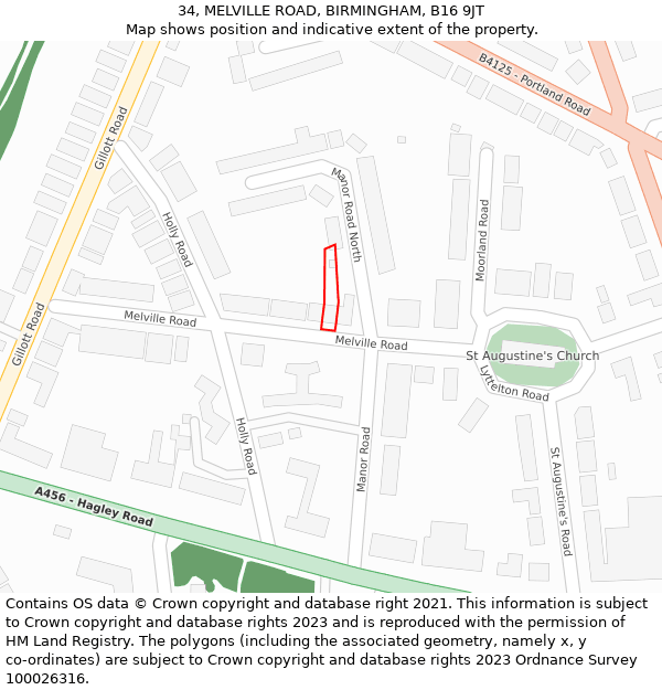 34, MELVILLE ROAD, BIRMINGHAM, B16 9JT: Location map and indicative extent of plot