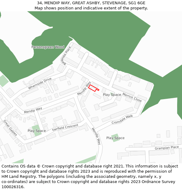 34, MENDIP WAY, GREAT ASHBY, STEVENAGE, SG1 6GE: Location map and indicative extent of plot