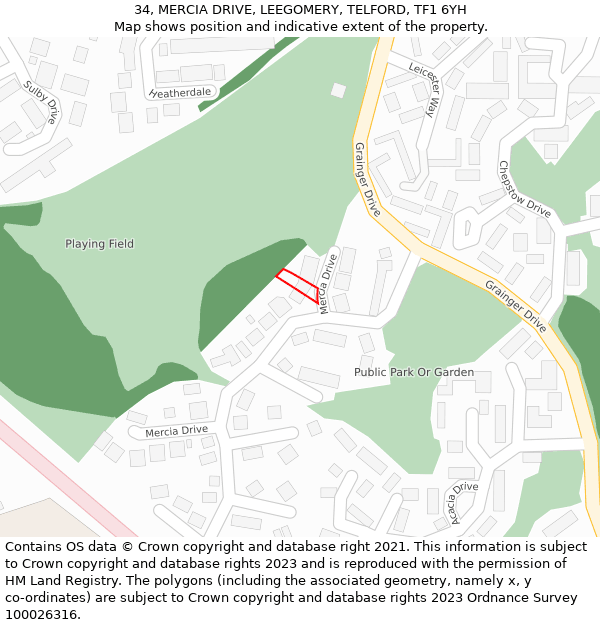 34, MERCIA DRIVE, LEEGOMERY, TELFORD, TF1 6YH: Location map and indicative extent of plot