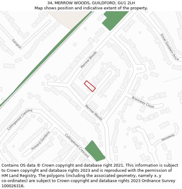 34, MERROW WOODS, GUILDFORD, GU1 2LH: Location map and indicative extent of plot