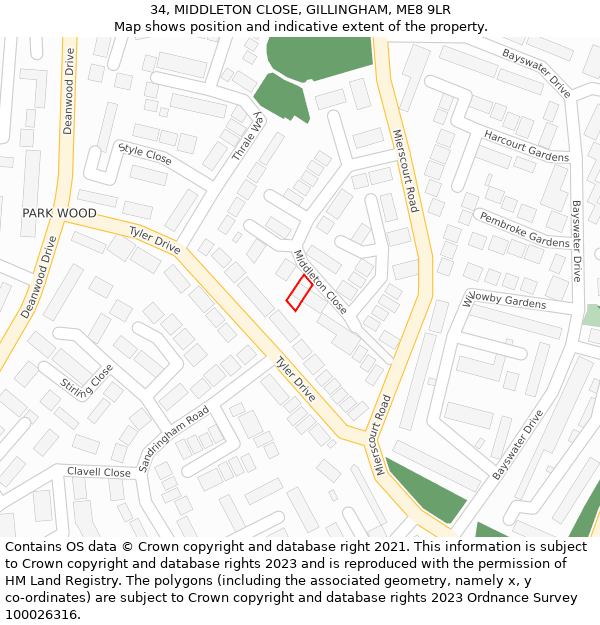 34, MIDDLETON CLOSE, GILLINGHAM, ME8 9LR: Location map and indicative extent of plot