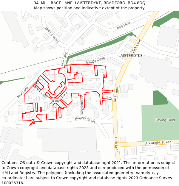 34, MILL RACE LANE, LAISTERDYKE, BRADFORD, BD4 8DQ: Location map and indicative extent of plot