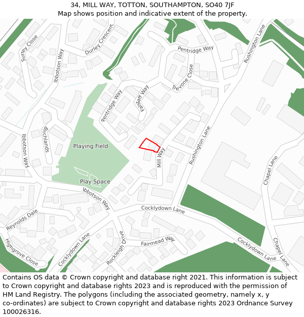 34, MILL WAY, TOTTON, SOUTHAMPTON, SO40 7JF: Location map and indicative extent of plot