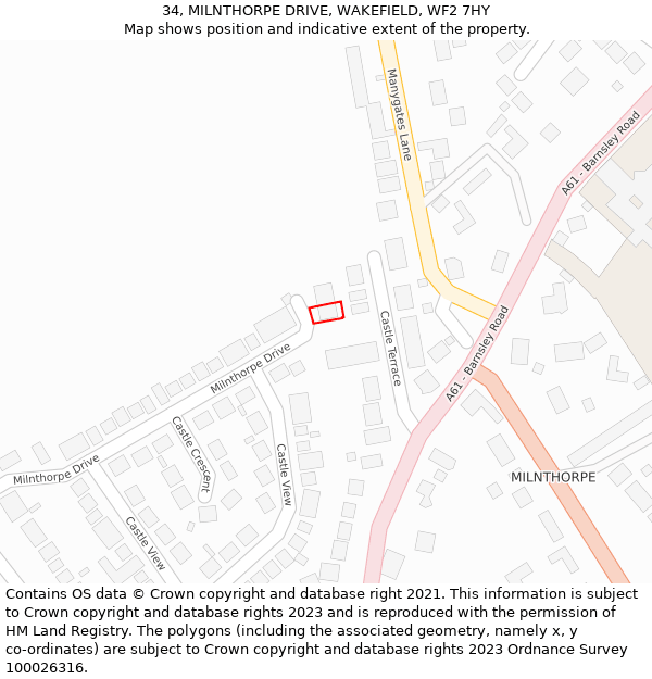 34, MILNTHORPE DRIVE, WAKEFIELD, WF2 7HY: Location map and indicative extent of plot