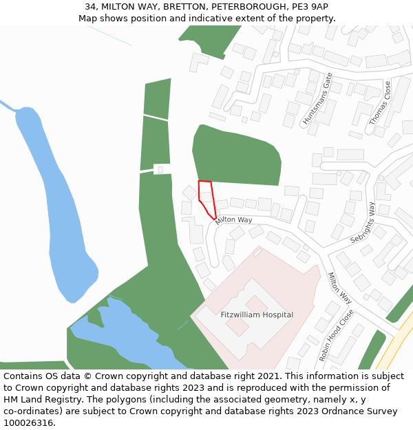 34, MILTON WAY, BRETTON, PETERBOROUGH, PE3 9AP: Location map and indicative extent of plot