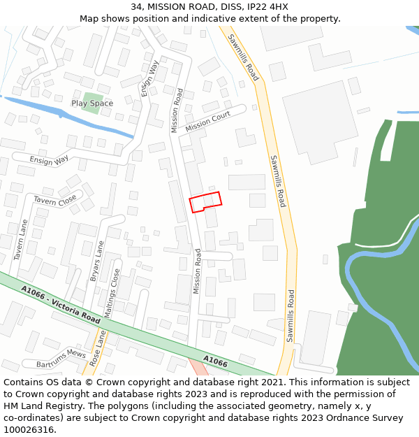 34, MISSION ROAD, DISS, IP22 4HX: Location map and indicative extent of plot