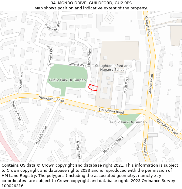 34, MONRO DRIVE, GUILDFORD, GU2 9PS: Location map and indicative extent of plot