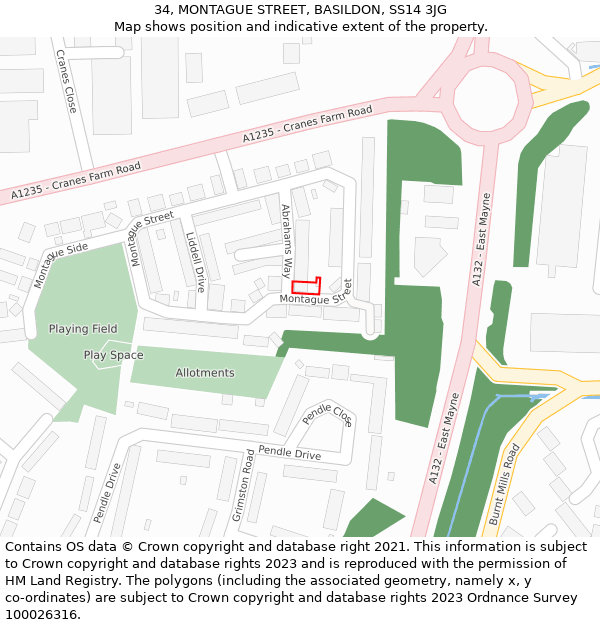 34, MONTAGUE STREET, BASILDON, SS14 3JG: Location map and indicative extent of plot