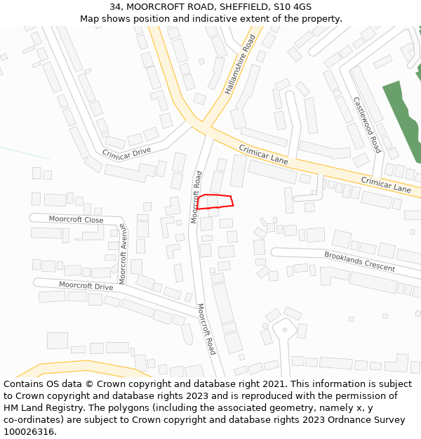 34, MOORCROFT ROAD, SHEFFIELD, S10 4GS: Location map and indicative extent of plot