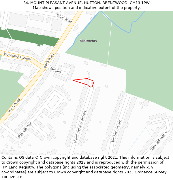 34, MOUNT PLEASANT AVENUE, HUTTON, BRENTWOOD, CM13 1PW: Location map and indicative extent of plot