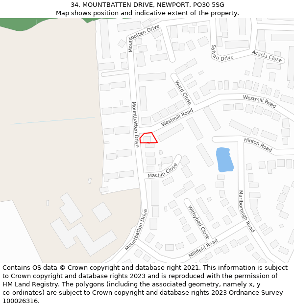 34, MOUNTBATTEN DRIVE, NEWPORT, PO30 5SG: Location map and indicative extent of plot