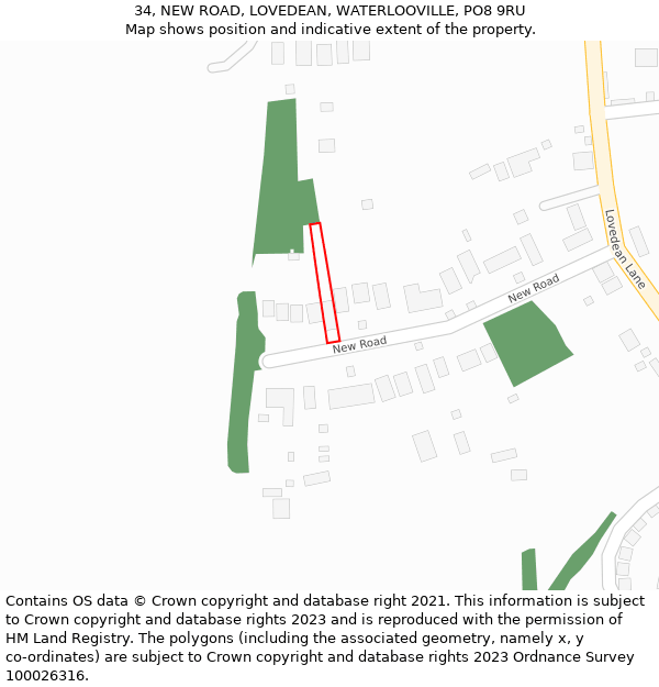 34, NEW ROAD, LOVEDEAN, WATERLOOVILLE, PO8 9RU: Location map and indicative extent of plot