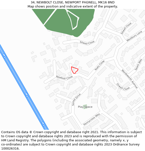 34, NEWBOLT CLOSE, NEWPORT PAGNELL, MK16 8ND: Location map and indicative extent of plot