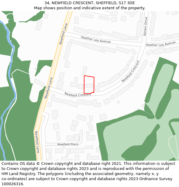 34, NEWFIELD CRESCENT, SHEFFIELD, S17 3DE: Location map and indicative extent of plot