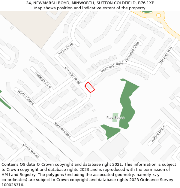 34, NEWMARSH ROAD, MINWORTH, SUTTON COLDFIELD, B76 1XP: Location map and indicative extent of plot