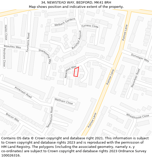 34, NEWSTEAD WAY, BEDFORD, MK41 8RH: Location map and indicative extent of plot
