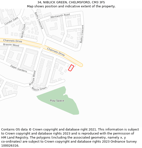 34, NIBLICK GREEN, CHELMSFORD, CM3 3FS: Location map and indicative extent of plot