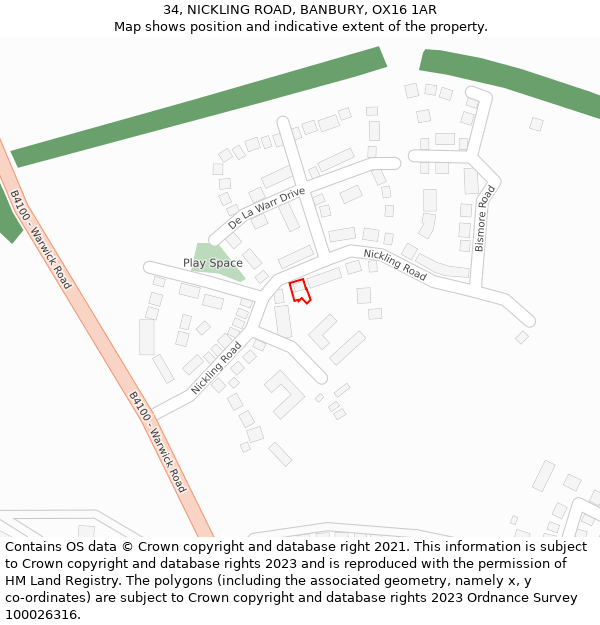 34, NICKLING ROAD, BANBURY, OX16 1AR: Location map and indicative extent of plot