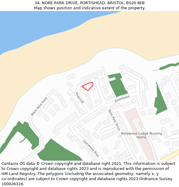 34, NORE PARK DRIVE, PORTISHEAD, BRISTOL, BS20 8EB: Location map and indicative extent of plot