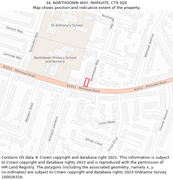 34, NORTHDOWN WAY, MARGATE, CT9 3QX: Location map and indicative extent of plot